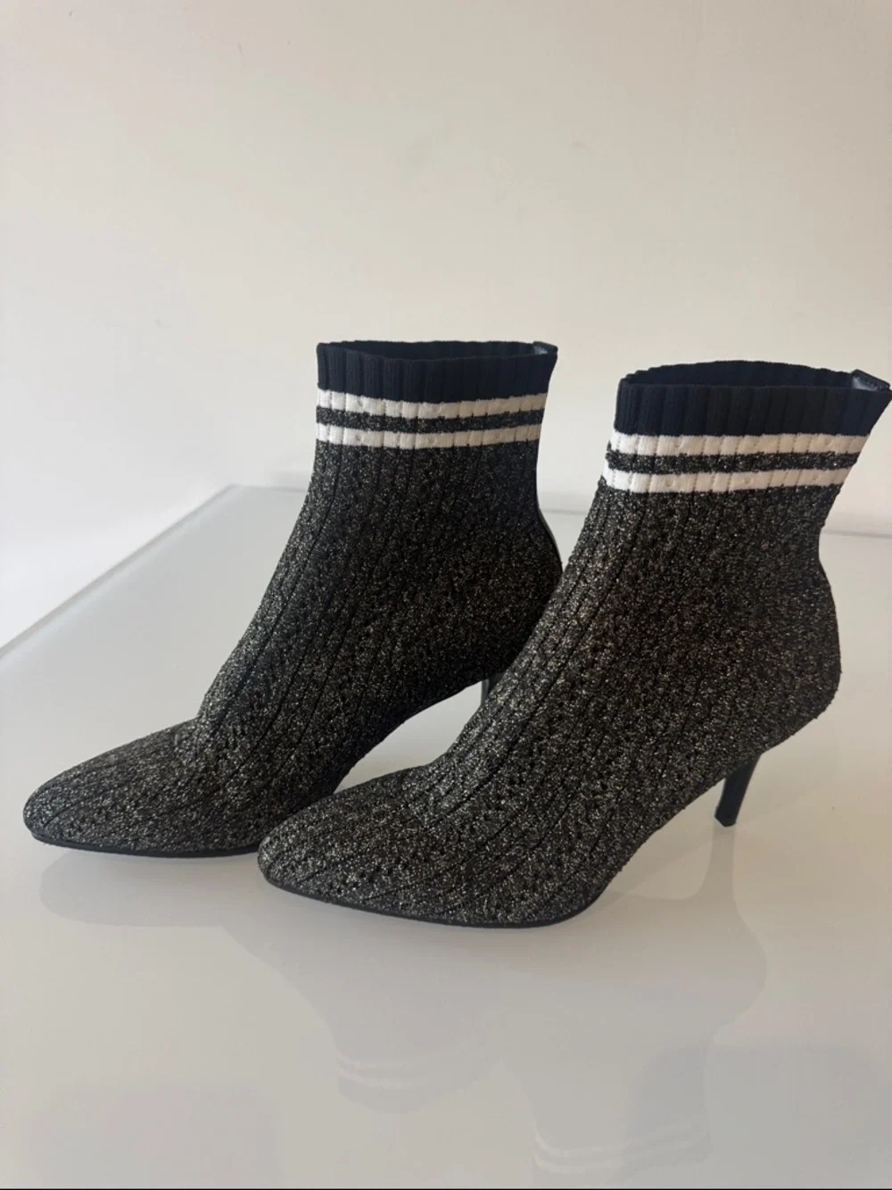 Stuart Weitzman Waverly Sock Bootie Black Metallic Size 7.5